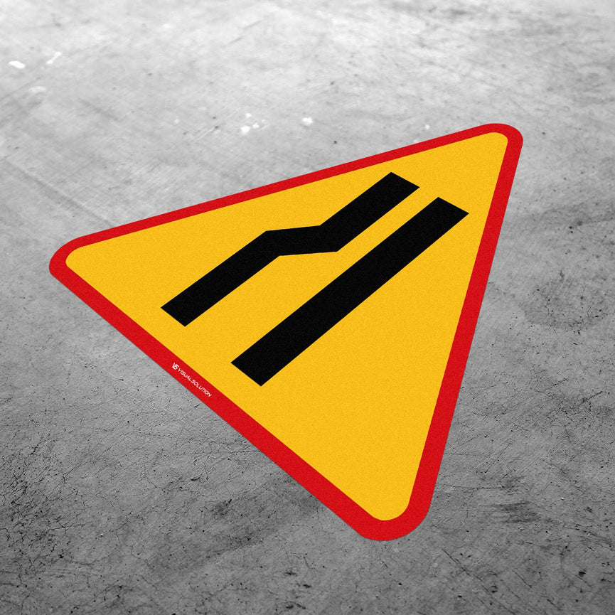 Naklejka Podłogowa BHP: "Zwężenie Jezdni - Lewostronne" (A-12c)