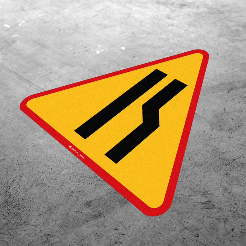Naklejka Podłogowa BHP: "Zwężenie Jezdni - Prawostronne" (A-12b)
