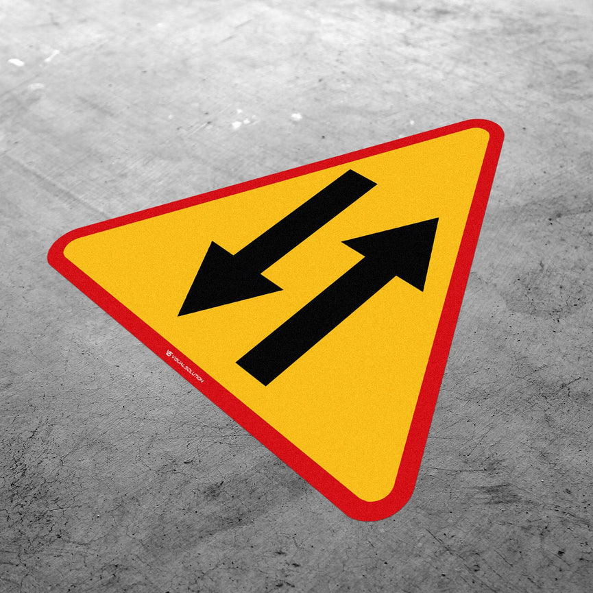 Naklejka Podłogowa BHP: "Odcinek Jezdni o Ruchu Dwukierunkowym" (A-20)