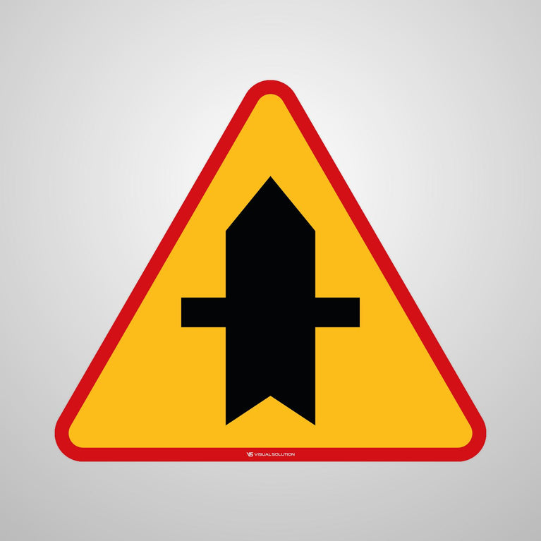 Naklejka Podłogowa BHP: Skrzyżowanie z Drogą Podporządkowaną Występującą po Obu Stronach (A-6a)