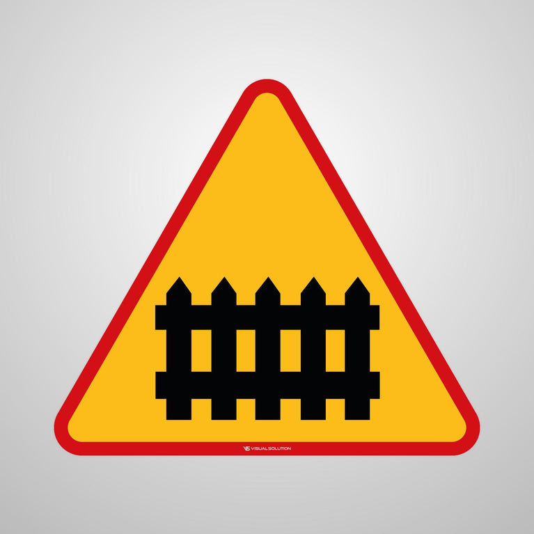 Naklejka Podłogowa BHP: "Przejazd Kolejowo-Drogowy z Zaporami" (A9)