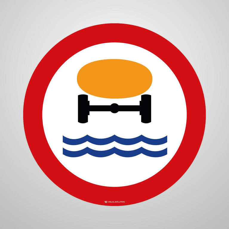 Naklejka Podłogowa BHP: "Zakaz wjazdu pojazdów, które mogą skazić wodę" (B-14)