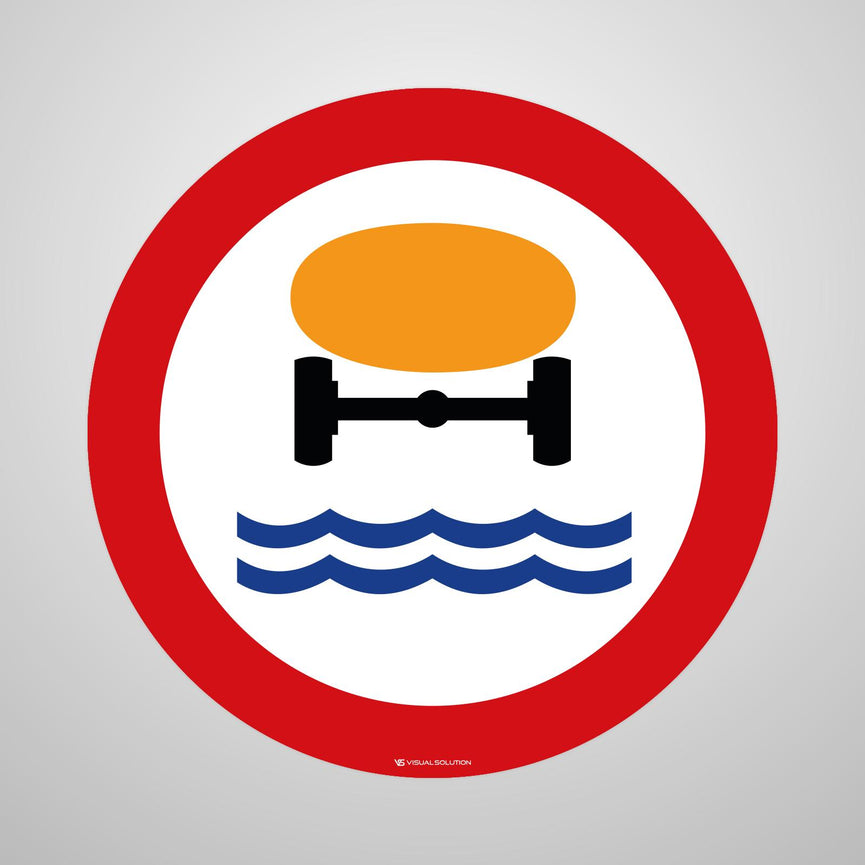 Naklejka Podłogowa BHP: "Zakaz wjazdu pojazdów, które mogą skazić wodę" (B-14)