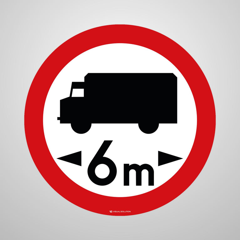Naklejka Podłogowa BHP: "Zakaz wjazdu pojazdów o długości ponad 6 m" (B-17)