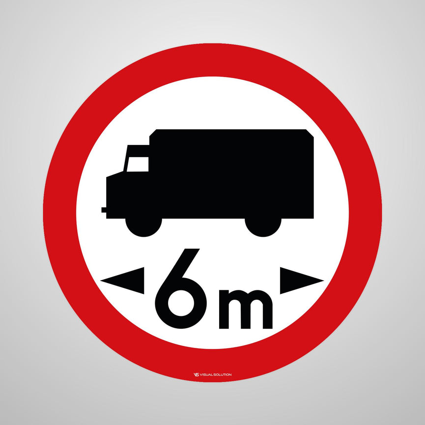 Naklejka Podłogowa BHP: "Zakaz wjazdu pojazdów o długości ponad 6 m" (B-17)