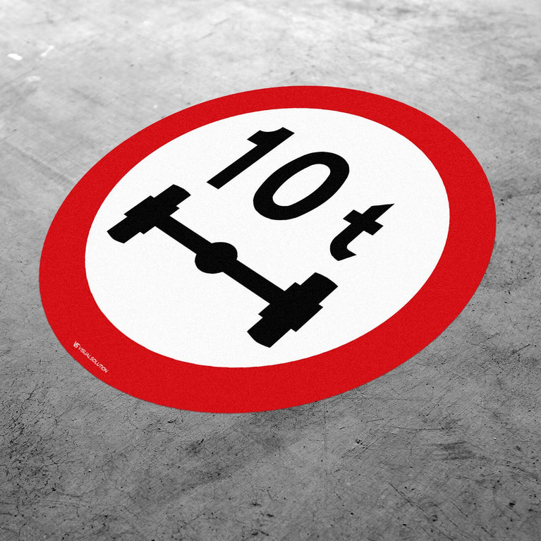 Naklejka Podłogowa BHP: "Zakaz wjazdu pojazdów o nacisku osi większym niż 10 t" (B-19)