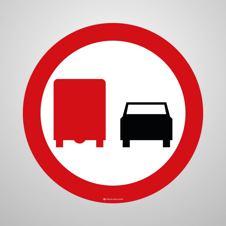 Naklejka Podłogowa BHP: "Zakaz wyprzedzania przez samochody ciężarowe" (B-26)