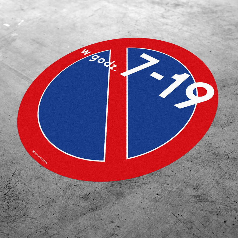 Naklejka Podłogowa BHP: "Zakaz postoju w godzinach 7 - 19" (B-35)