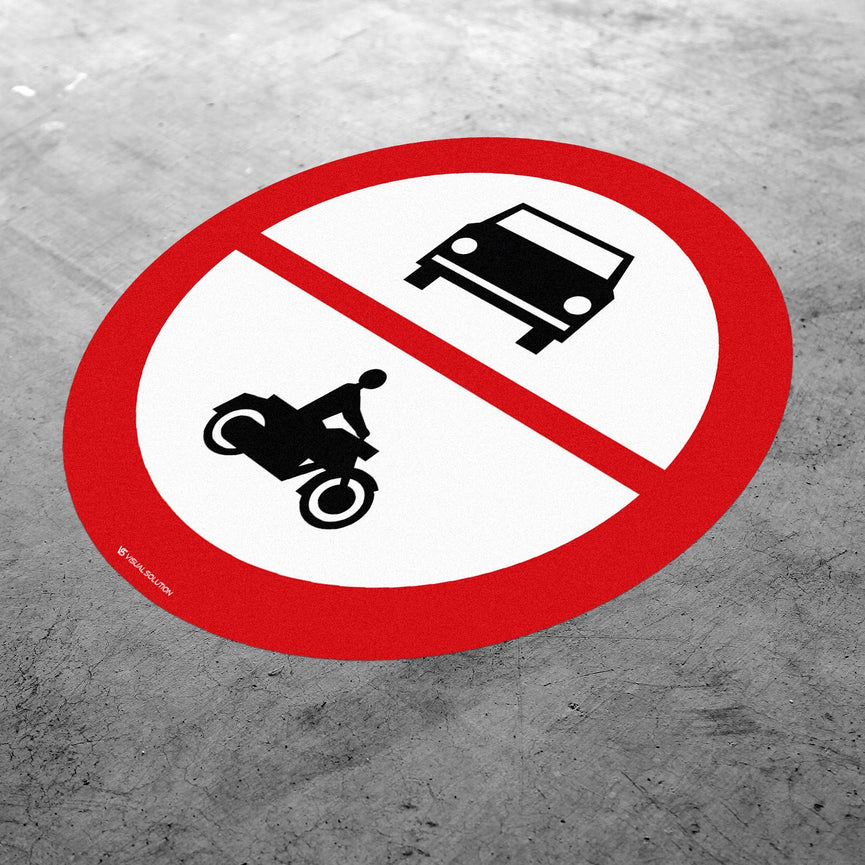 Naklejka Podłogowa BHP: Ruch samochodów i motocykli jest zabroniony w tym obszarze B-45a