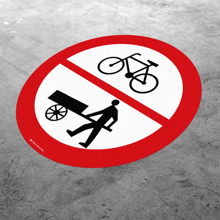 Naklejka Podłogowa BHP: "Zakaz wjazdu rowerów i wózków ręcznych" B-45c