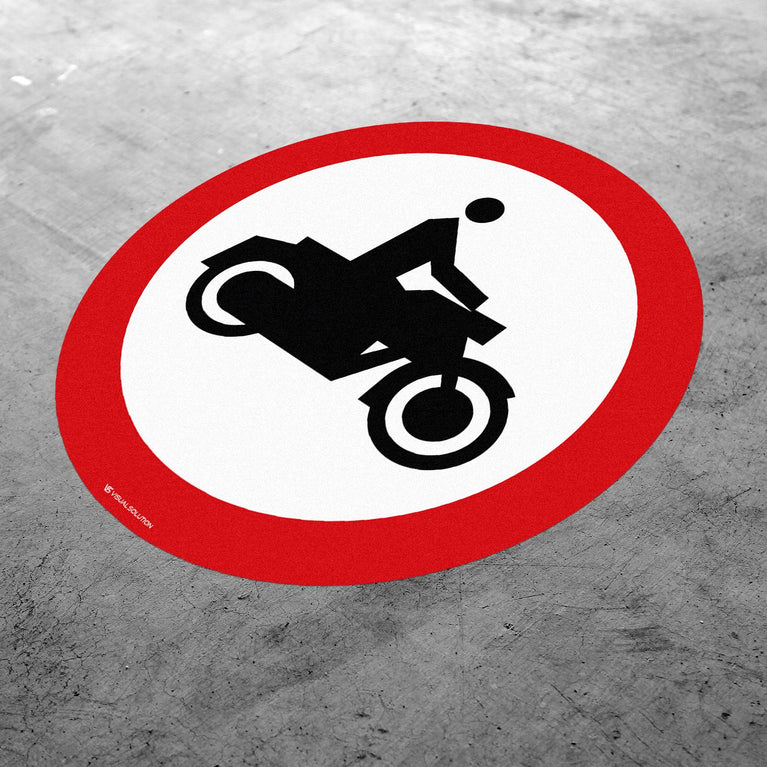 Naklejka Podłogowa BHP: "Zakaz wjazdu motocykli" (B-4)