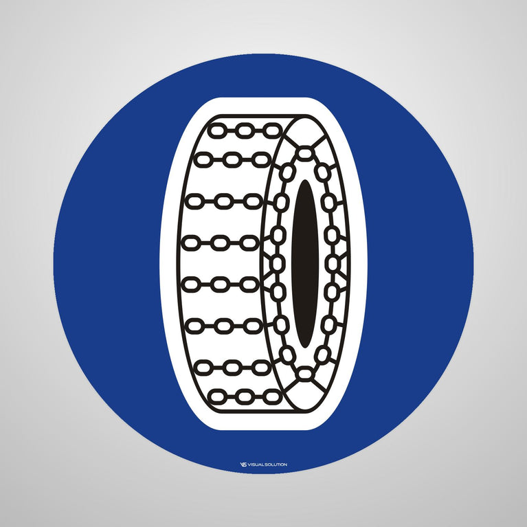 Naklejka Podłogowa BHP: "Nakaz używania łańcuchów przeciwpoślizgowych" C-18