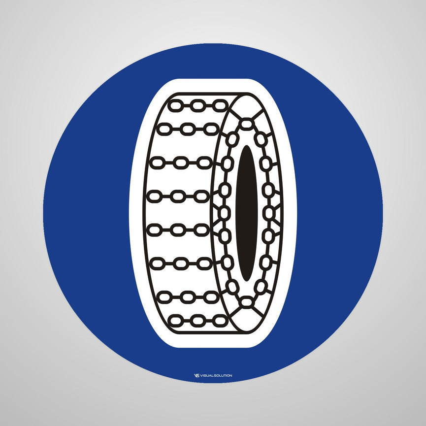 Naklejka Podłogowa BHP: "Nakaz używania łańcuchów przeciwpoślizgowych" C-18