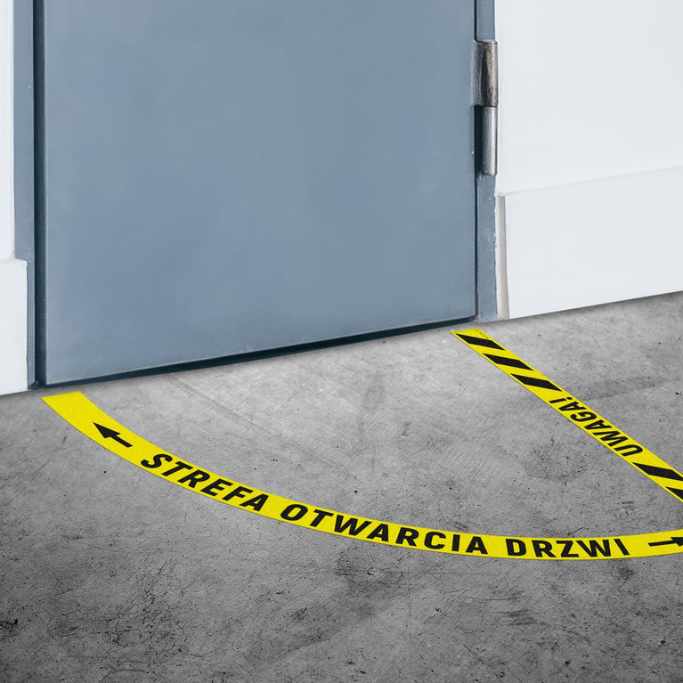 Naklejka Podłogowa BHP: Strefa otwarcia drzwi paski