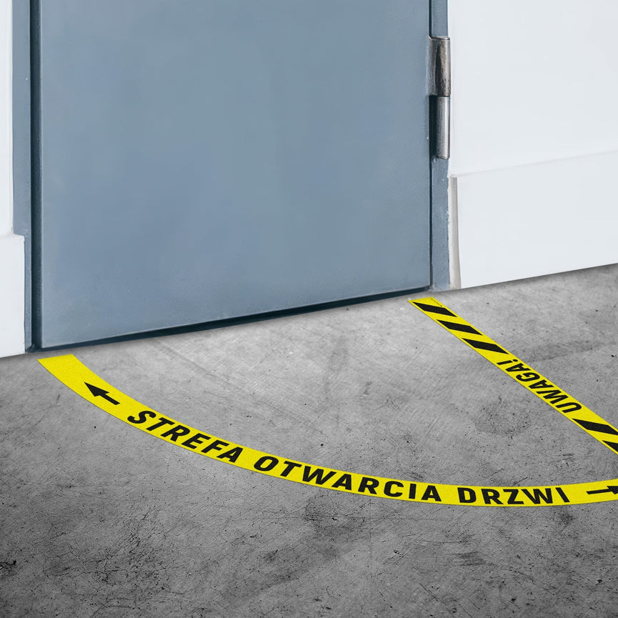 Naklejka Podłogowa BHP: Strefa otwarcia drzwi paski