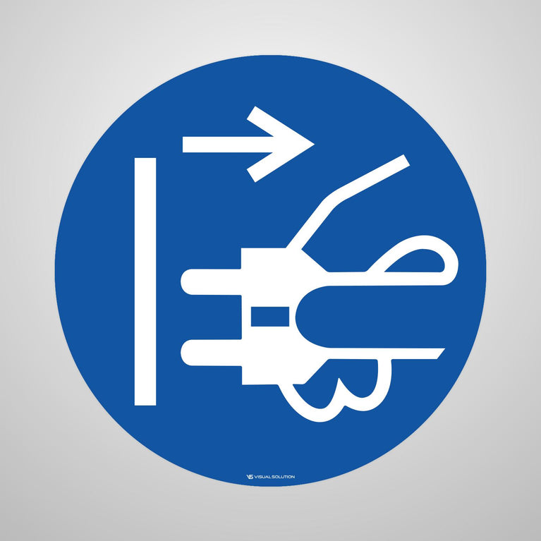 Naklejka podłogowa BHP: Nakaz odłączenia urządzenia od sieci elektrycznej