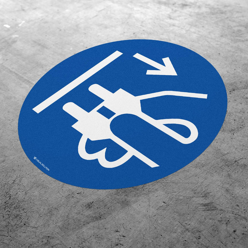 Naklejka podłogowa BHP: Nakaz odłączenia urządzenia od sieci elektrycznej