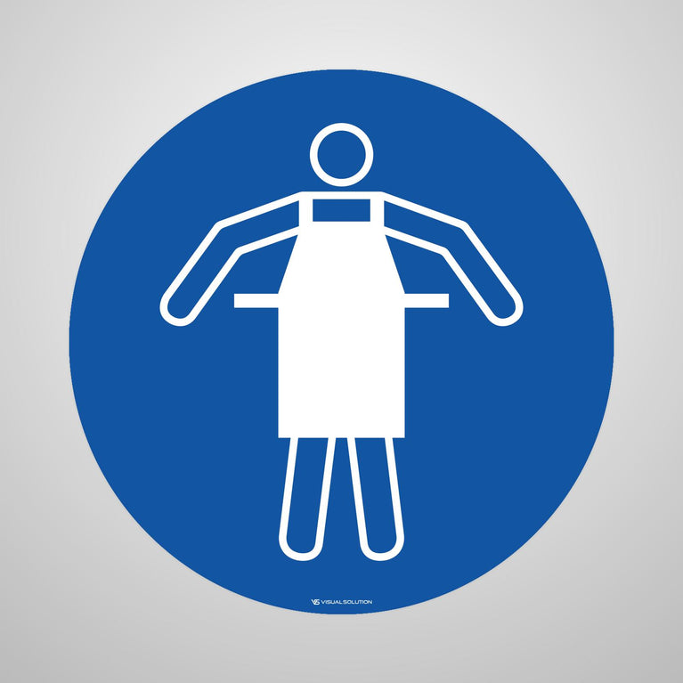 Naklejka podłogowa BHP: Nakaz stosowania fartucha ochronnego