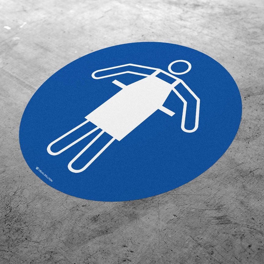 Naklejka podłogowa BHP: Nakaz stosowania fartucha ochronnego