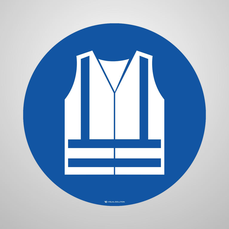 Naklejka podłogowa BHP: Nakaz noszenia kamizelki ochronnej