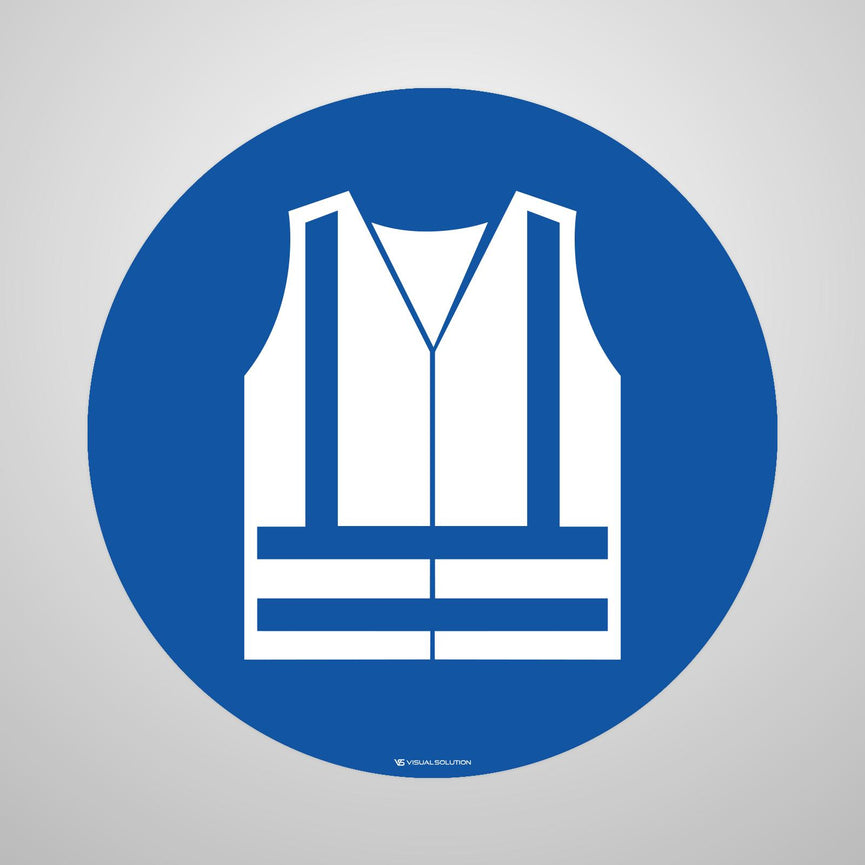 Naklejka podłogowa BHP: Nakaz noszenia kamizelki ochronnej