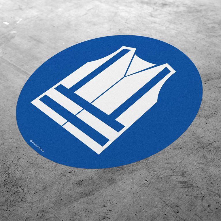 Naklejka podłogowa BHP: Nakaz noszenia kamizelki ochronnej