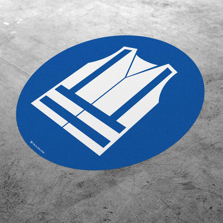 Naklejka podłogowa BHP: Nakaz noszenia kamizelki ochronnej