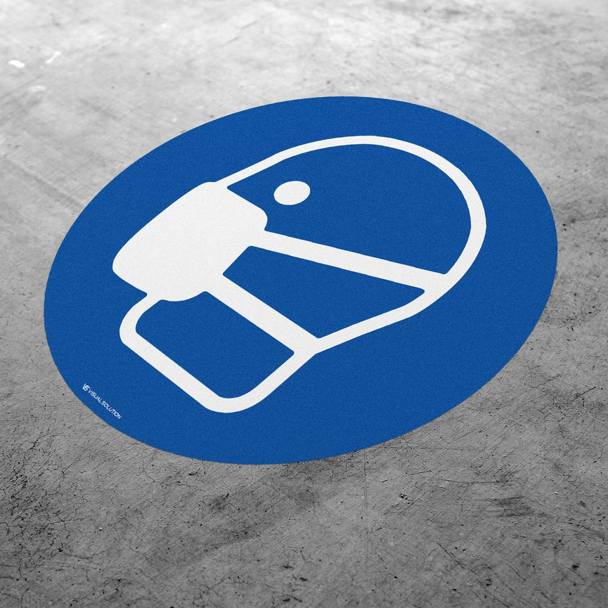 Naklejka podłogowa BHP: Nakaz noszenia maski przeciwpyłowej