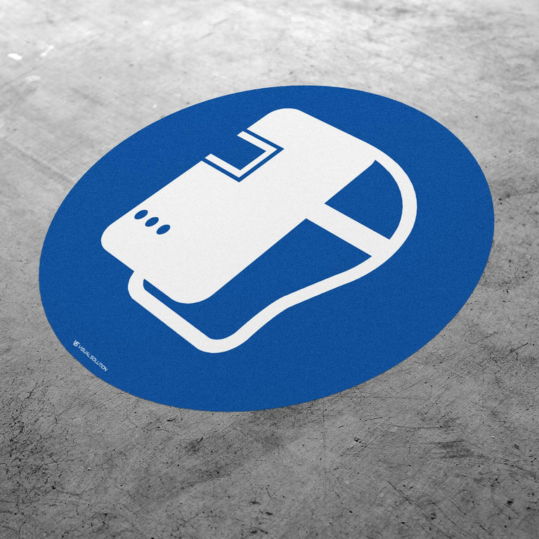 Naklejka podłogowa BHP: Nakaz noszenia maski ochronnej