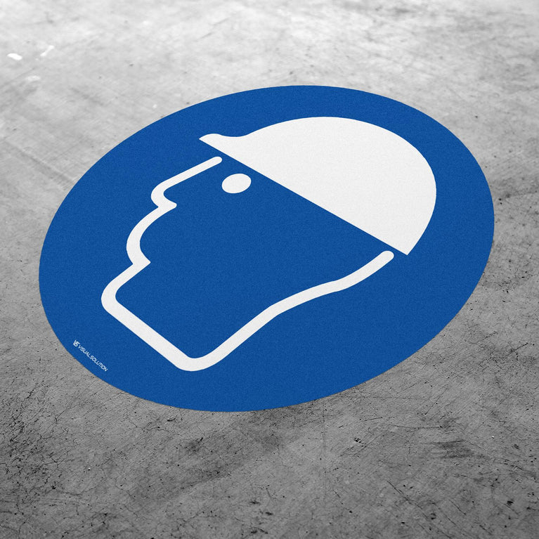 Naklejka podłogowa BHP: Nakaz ochrony głowy