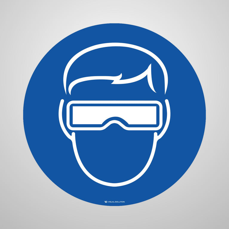 Naklejka podłogowa BHP: Nakaz noszenia okularów ochronnych