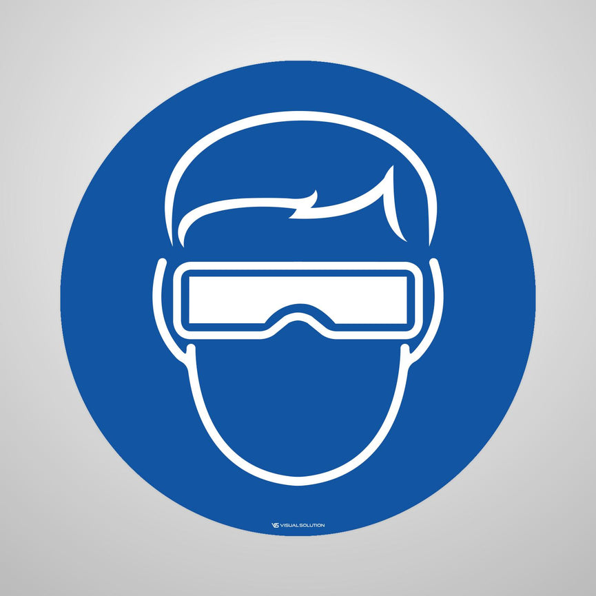 Naklejka podłogowa BHP: Nakaz noszenia okularów ochronnych