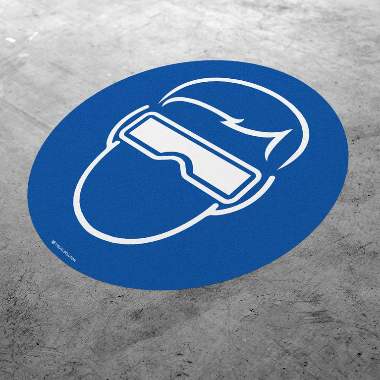 Naklejka podłogowa BHP: Nakaz noszenia okularów ochronnych