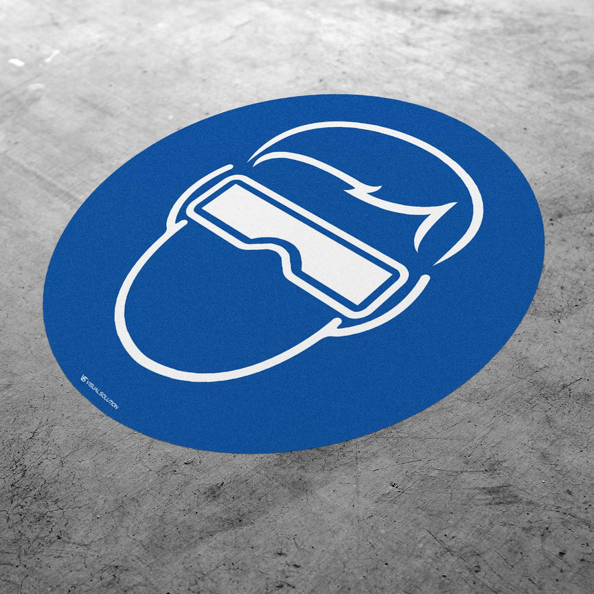 Naklejka podłogowa BHP: Nakaz noszenia okularów ochronnych