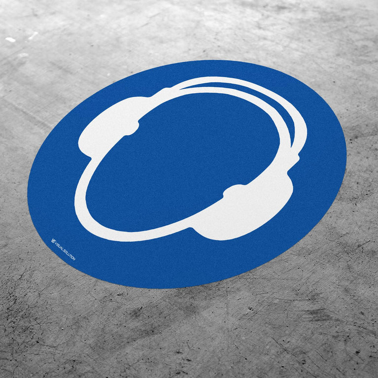 Naklejka podłogowa BHP: Nakaz stosowania ochrony słuchu