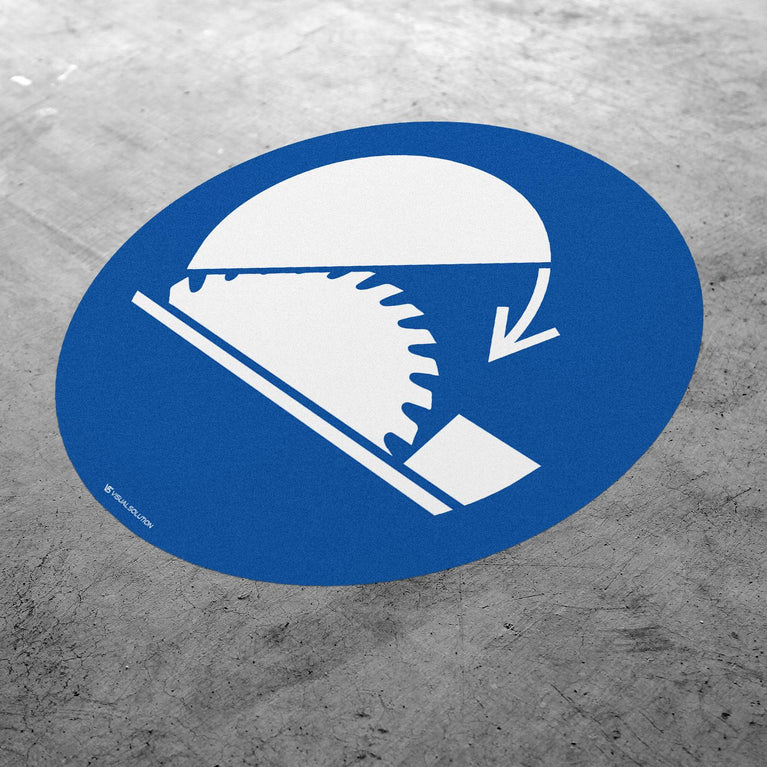 Naklejka podłogowa BHP: Nakaz stosowania osłony nastawną