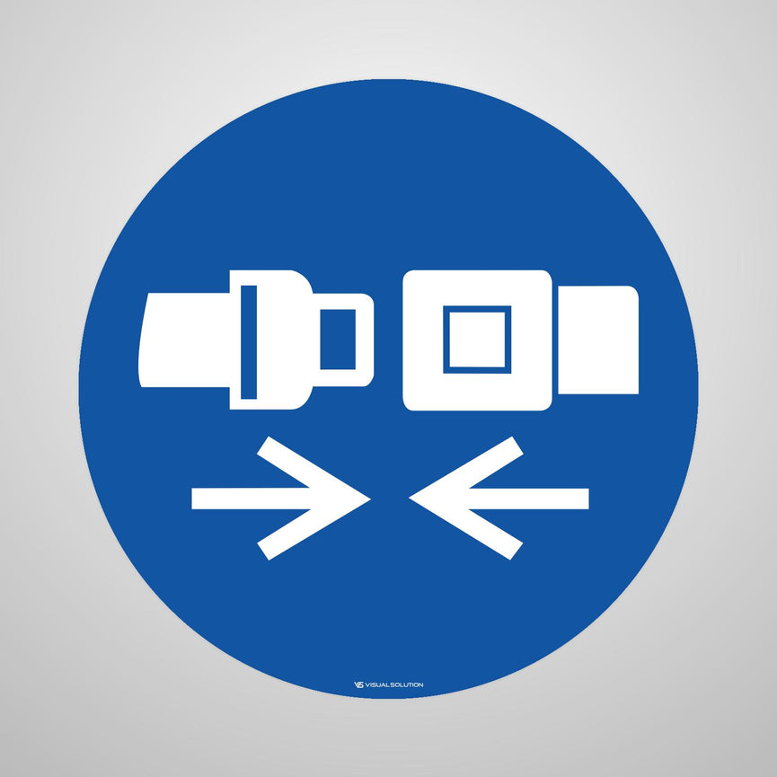 Naklejka podłogowa BHP: Nakaz stosowania pasów bezwładnościowych