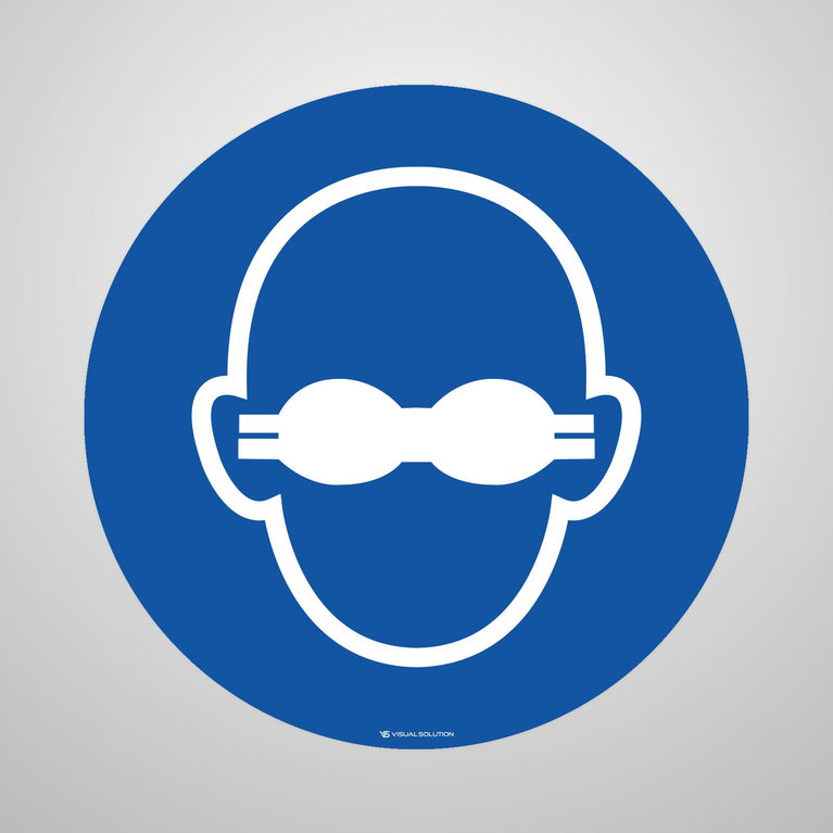 Naklejka podłogowa BHP: Nakaz noszenia okularów ochronnych