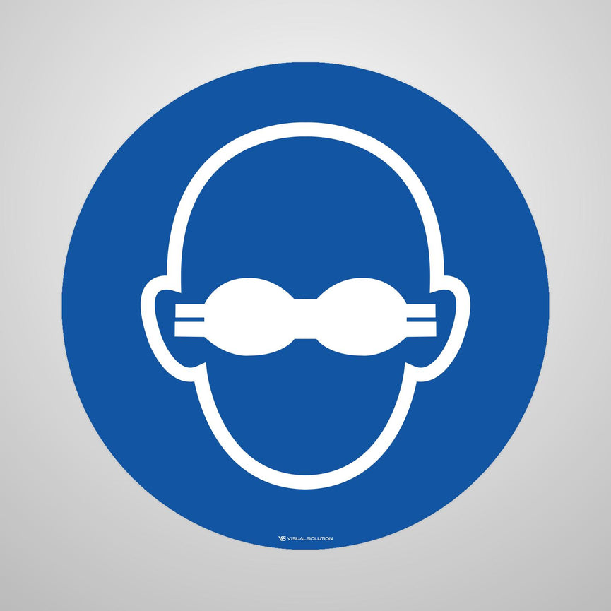 Naklejka podłogowa BHP: Nakaz noszenia okularów ochronnych