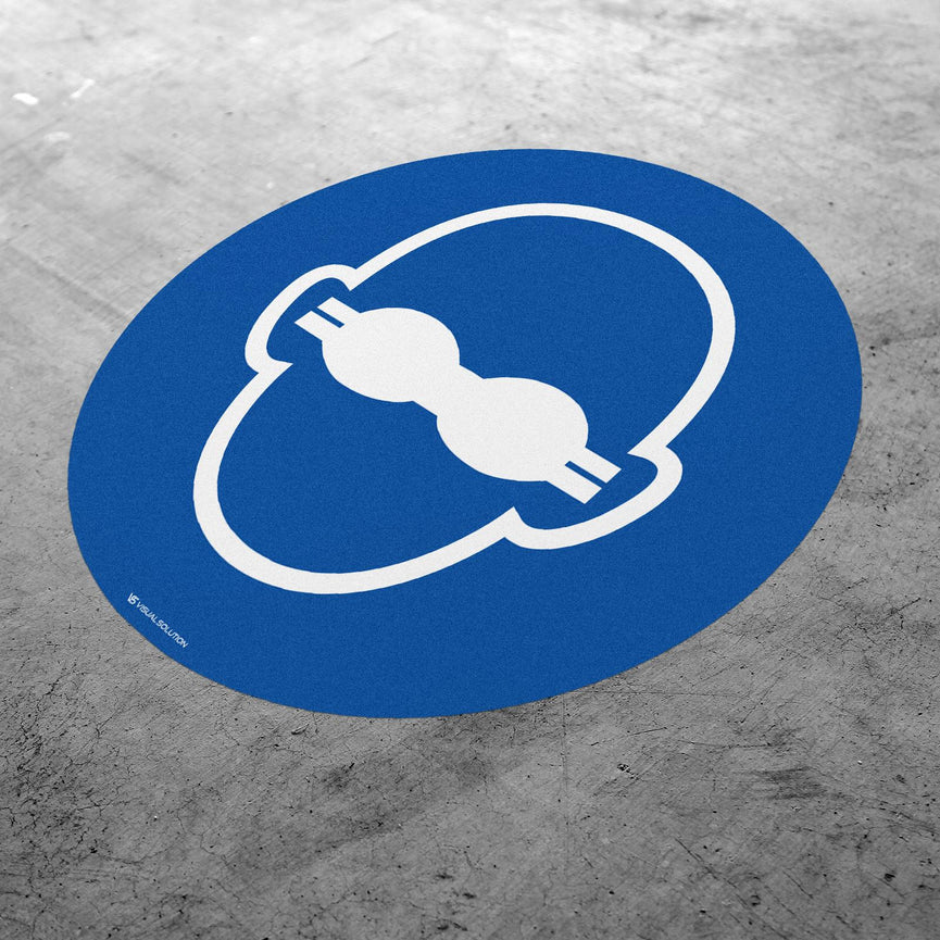 Naklejka podłogowa BHP: Nakaz noszenia okularów ochronnych