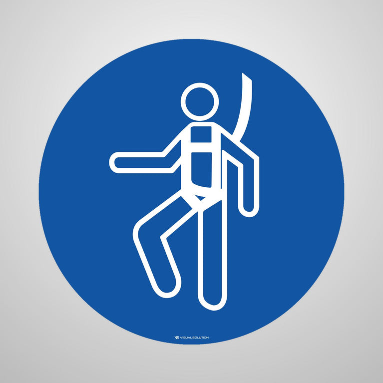 Naklejka podłogowa BHP: Nakaz używania szelek bezpieczeństwa