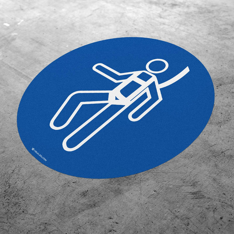 Naklejka podłogowa BHP: Nakaz używania szelek bezpieczeństwa