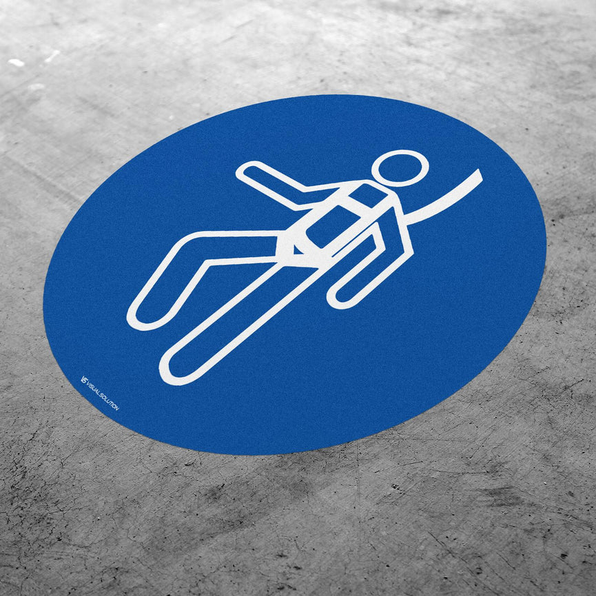 Naklejka podłogowa BHP: Nakaz używania szelek bezpieczeństwa