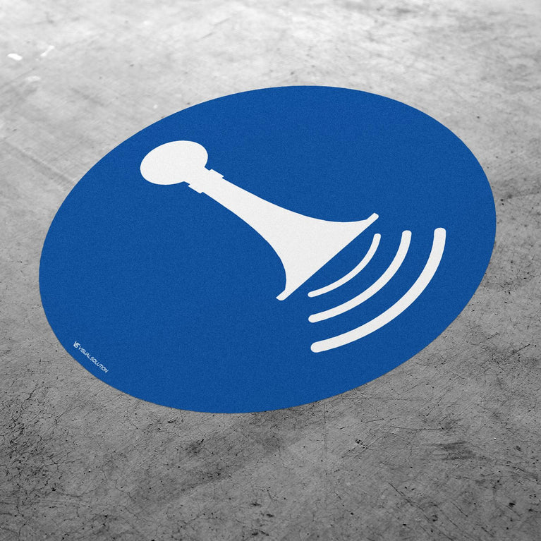 Naklejka podłogowa BHP: Nakaz używania sygnału dźwiękowego