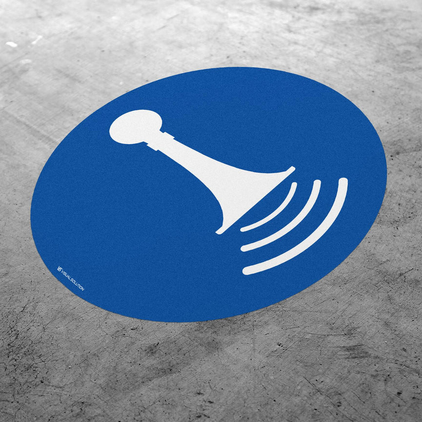 Naklejka podłogowa BHP: Nakaz używania sygnału dźwiękowego