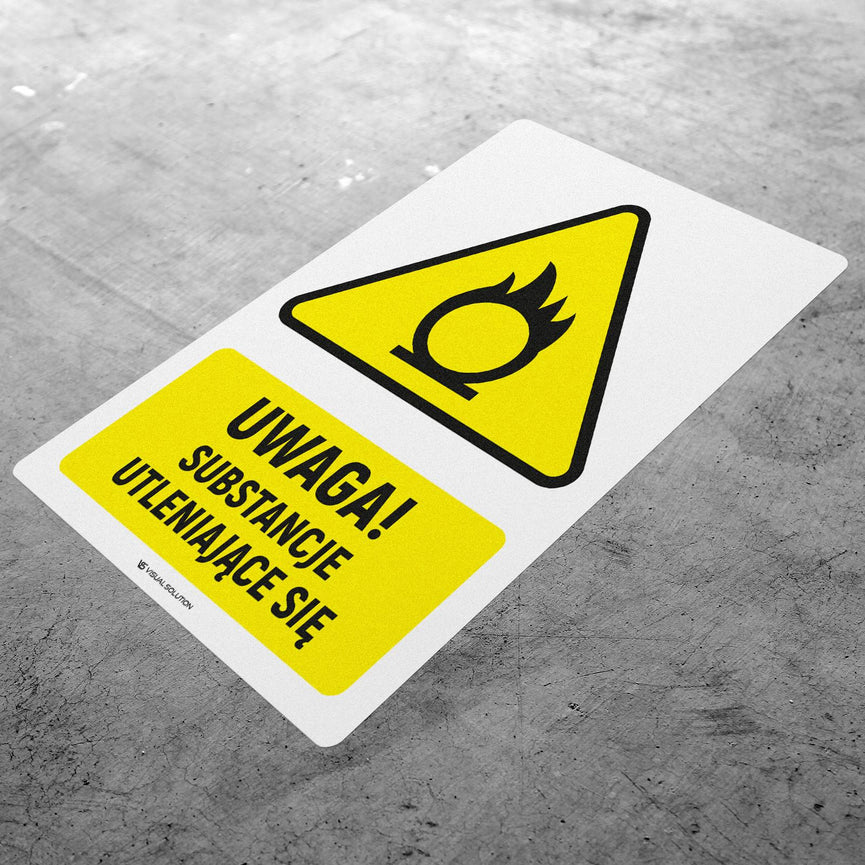 Naklejka Podłogowa BHP: ostrzegająca przed utleniającymi substancjami Z Opisem | W028