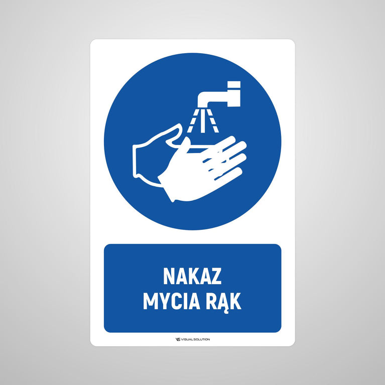 Naklejka podłogowa BHP: Nakaz mycia rąk z opisem.