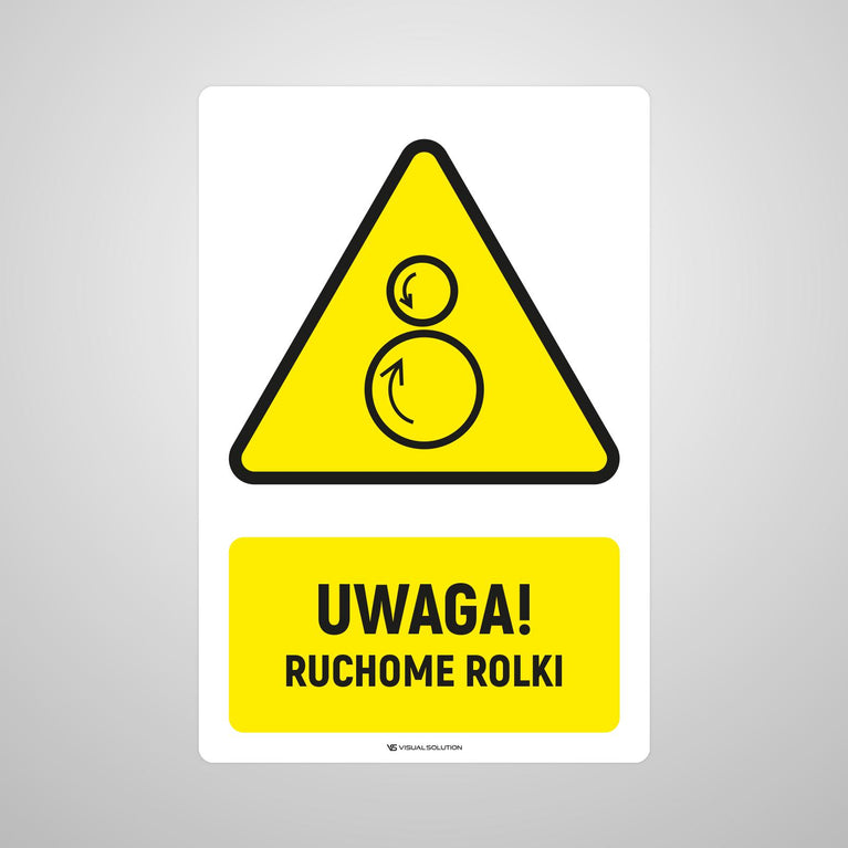 Naklejka Podłogowa BHP: ostrzegająca przed ruchomymi rolkami Z Opisem | GF062.