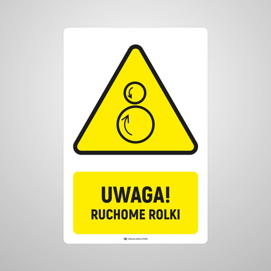 Naklejka Podłogowa BHP: ostrzegająca przed ruchomymi rolkami Z Opisem | GF062.