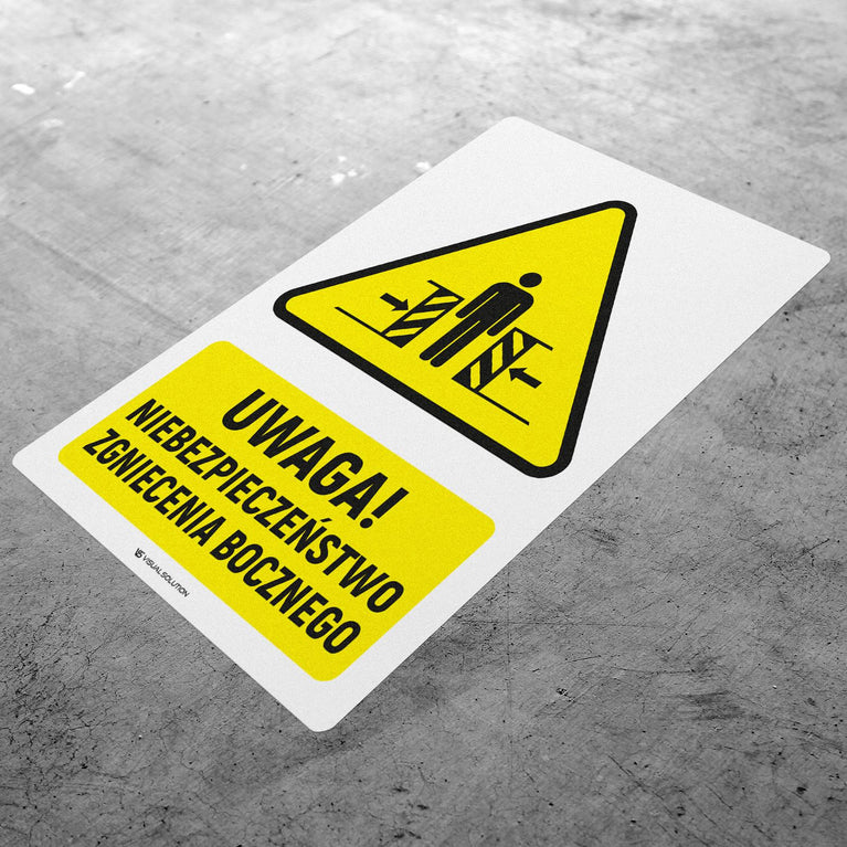Naklejka Podłogowa BHP: ostrzegająca przed zgnieceniem bocznym Z Opisem | GDW019.